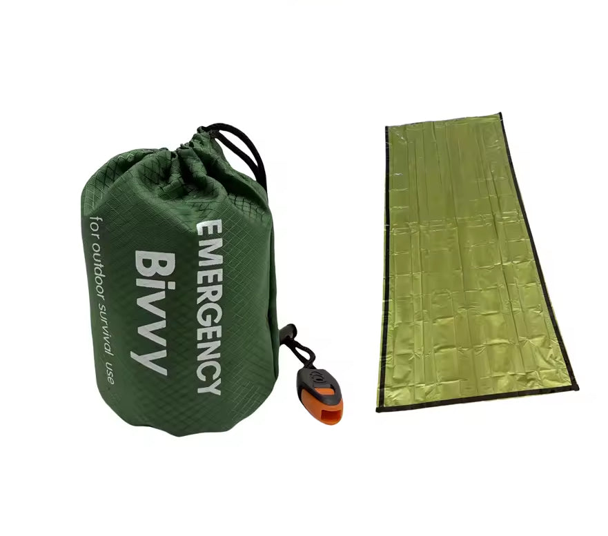 Emergency Sleeping Bag - Thermal Bivy for Camping, Hiking, Outdoor and Survival Blanket Kit