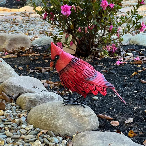Cardinal Statue Metal Bird Garden Decor - Metal Yard Art - Outdoor Sculptures