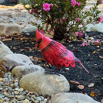 Cardinal Statue Metal Bird Garden Decor - Metal Yard Art - Outdoor Sculptures