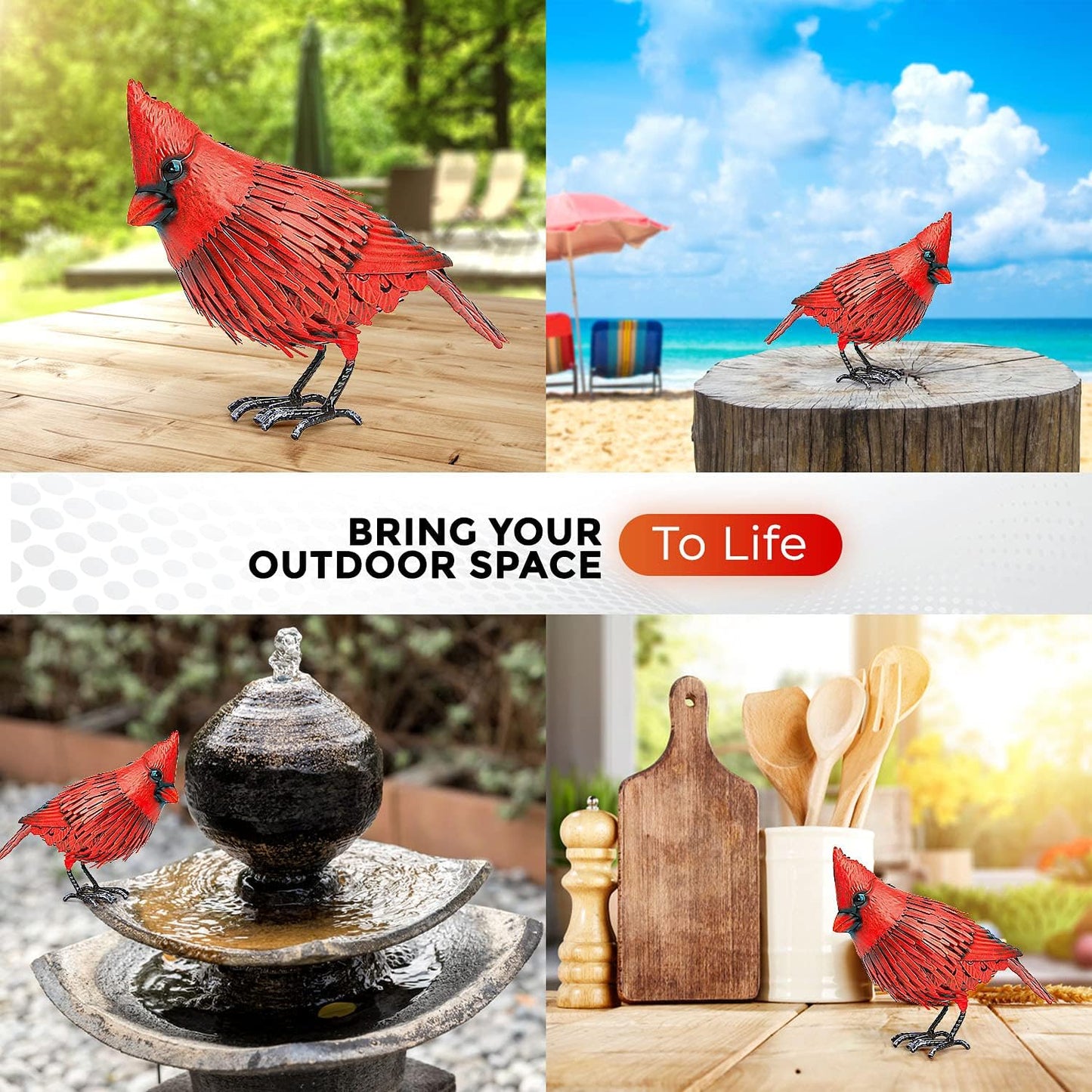 Cardinal Statue Metal Bird Garden Decor - Metal Yard Art - Outdoor Sculptures