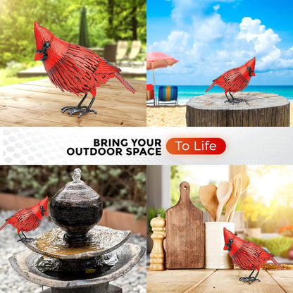 Cardinal Statue Metal Bird Garden Decor - Metal Yard Art - Outdoor Sculptures