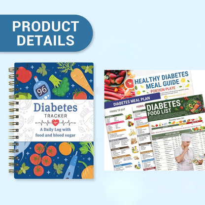 📋 3 Pcs Diabetes Food List & Meal Planner - Low GI Foods, Calories, Glycemic Index, and Vitamin Chart Recipes Nutrition Guide for Type 1 & 2 diabetes management Workbook