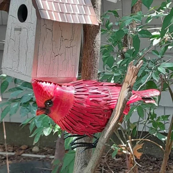 Cardinal Statue Metal Bird Garden Decor - Metal Yard Art - Outdoor Sculptures