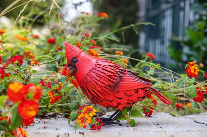 Cardinal Statue Metal Bird Garden Decor - Metal Yard Art - Outdoor Sculptures