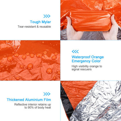Emergency Sleeping Bag - Thermal Bivy  for Camping, Hiking, Outdoor and Survival Blanket Kit